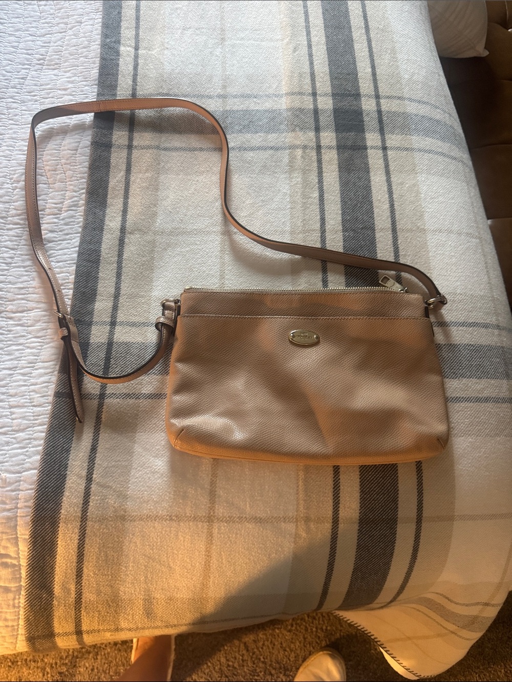 Coach Tan Leather Crossbody Bag with Adjustable Strap